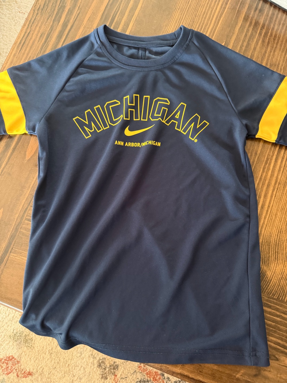 Nike Navy and Yellow Michigan Graphic Athletic Top